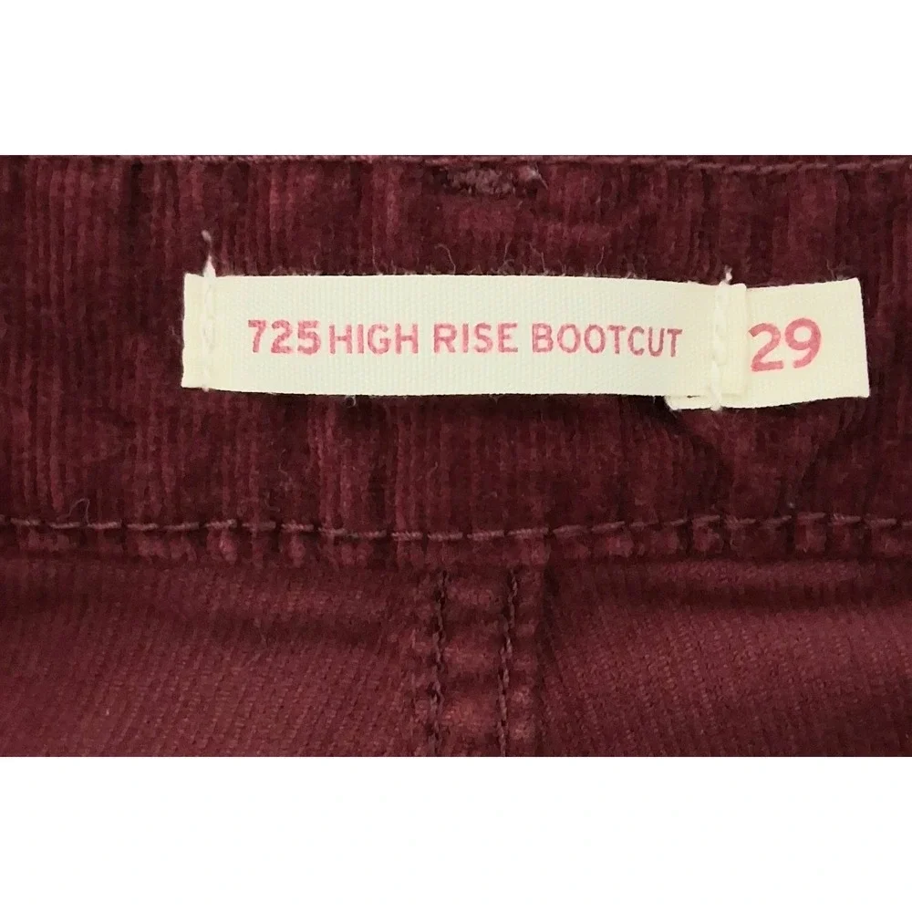Levi's 725 High Rise Bootcut Pants Women's Size 29 Red Corduroy Pockets Preowned